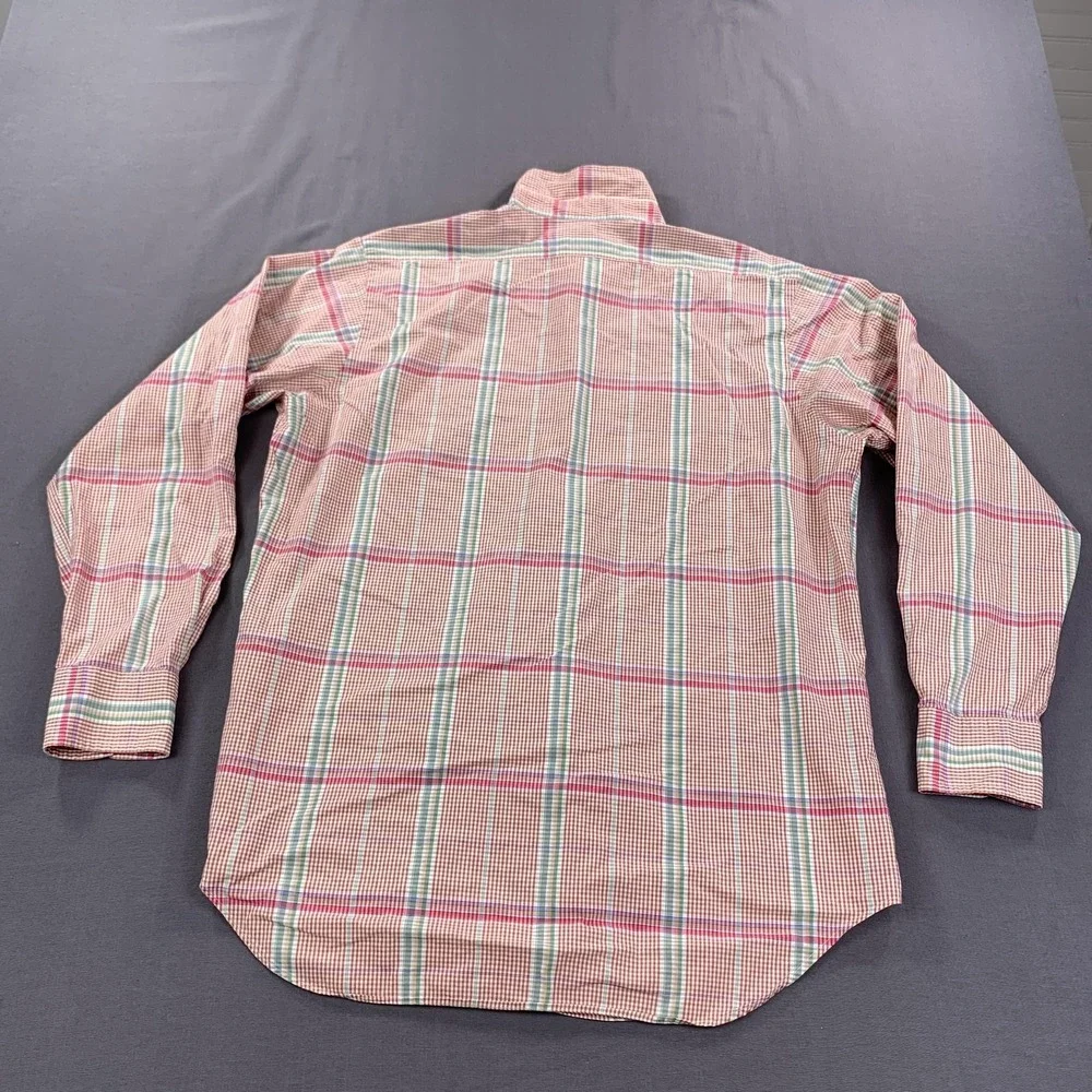VTG Polo Ralph Lauren Shirt Men LG Pink Madras Plaid Button Down Long Sleeve 90s